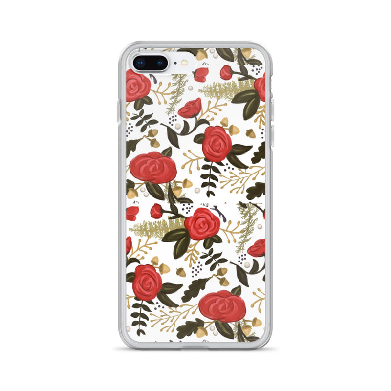 Alpha Gamma Delta Red Rose Floral Print White iPhone 7 Plus, 8 Plus Case