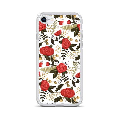 Alpha Gamma Delta Red Rose Floral Print White iPhone SE Case