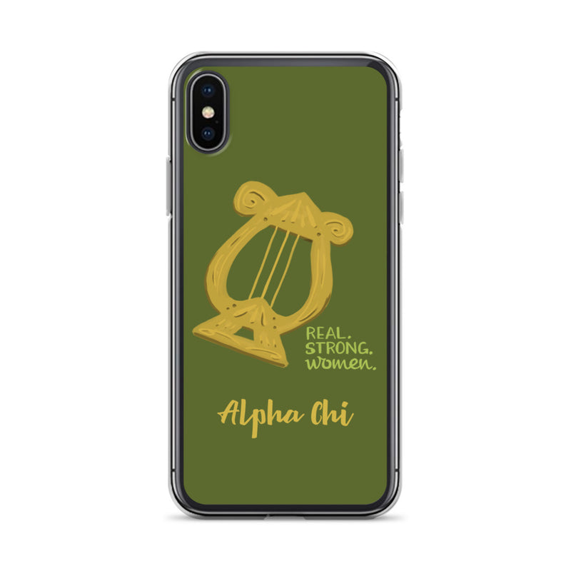Alpha Chi Omega Real. Strong. Women iPhone Case, Olive Green
