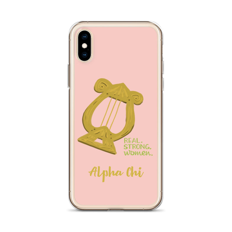 A Greek Happy favorite, our premium Alpha Chi Omega iPhone case comes with a lifetime guarantee - just like sisterhood! Get ready to show your Alpha Chi style with our artist-designed Lyre design with the words "Real. Strong. Women" that is inspired by the AXO colors, symbols and motto.