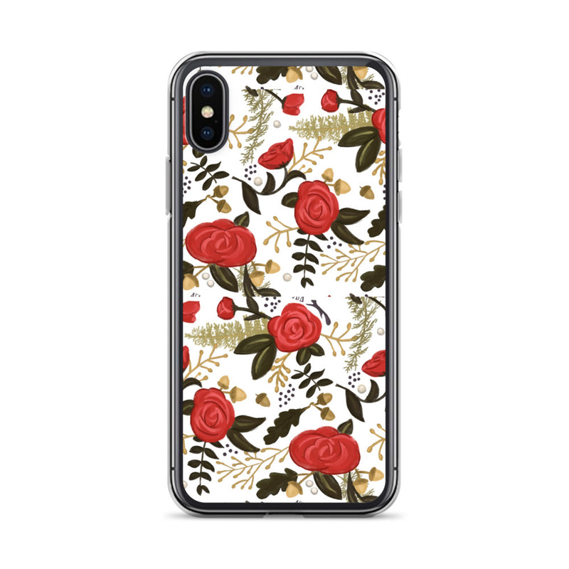 Alpha Gamma Delta Red Rose Floral Print White iPhone X, XS Case
