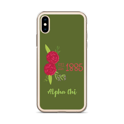 Alpha Chi Omega 1885 Founding Date olive green iPhone case