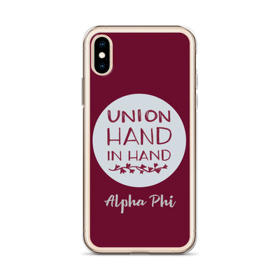 Alpha Phi Union Hand in Hand Bordeaux iPhone Case