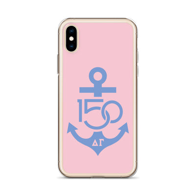Delta Gamma 150th Anniversary iPhone case in pink and blue.