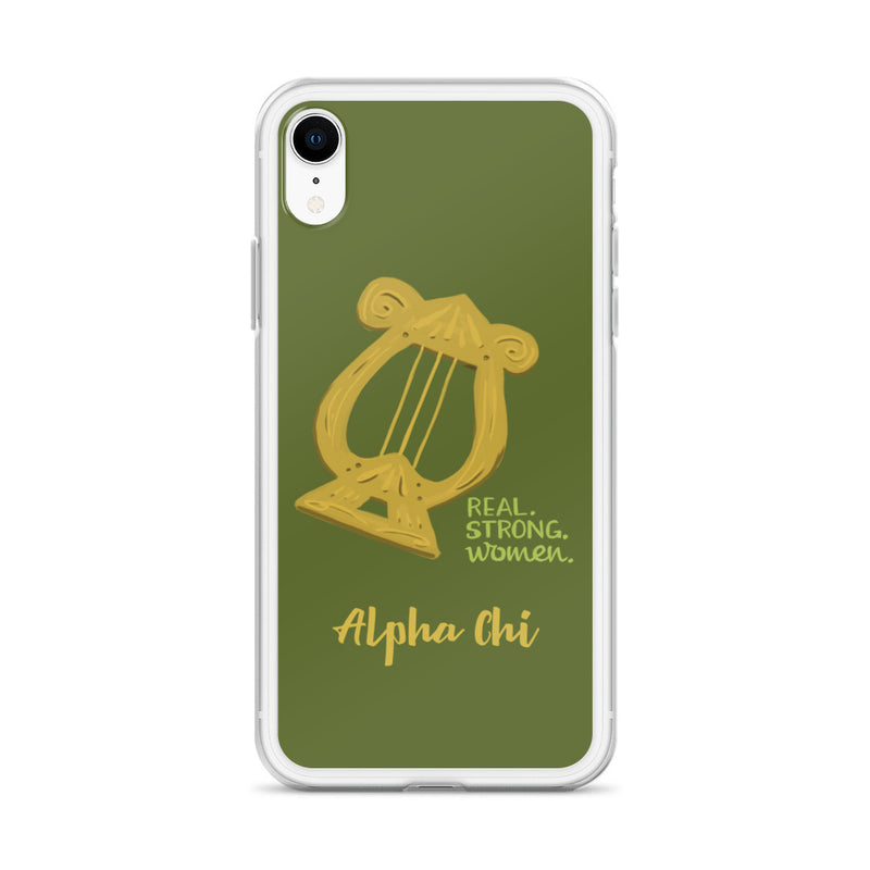 Alpha Chi Omega Real. Strong. Women iPhone Case, Olive Green