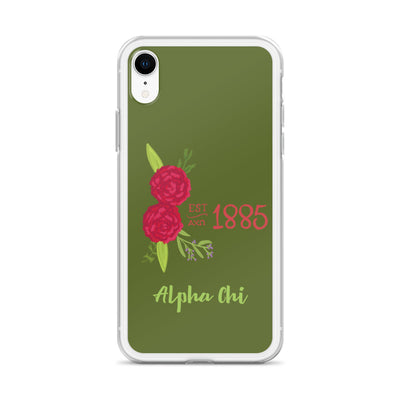 Alpha Chi Omega 1885 Founding Date olive green iPhone case