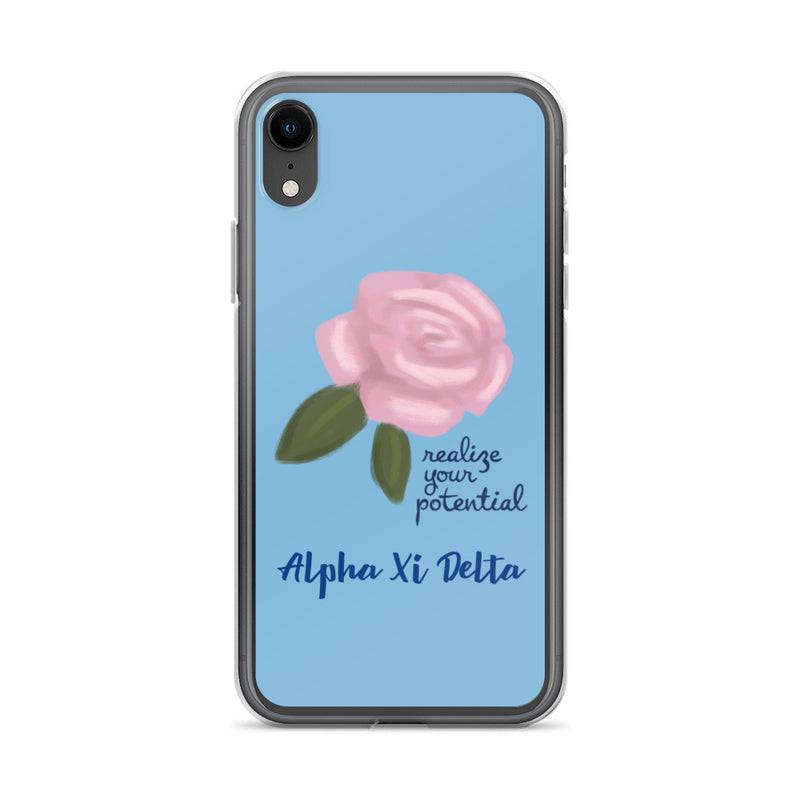 Alpha Xi Delta Realize Your Potential Blue iPhone Case