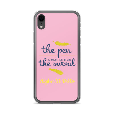 Alpha Xi Delta The Pen is Mightier Than the Sword Pink iPhone Case