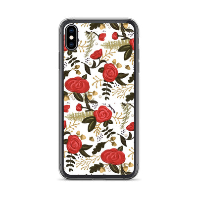 Alpha Gamma Delta Red Rose Floral Print White iPhone XS Case