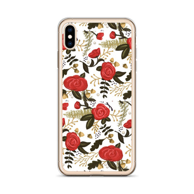 Alpha Gamma Delta Red Rose Floral Print White iPhone X, XS Case