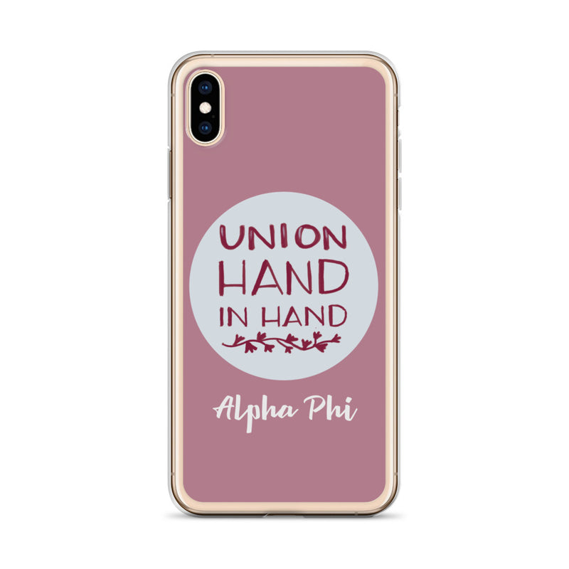 Carry your Alpha Phi sisterhood with you wherever you go with our Alpha Phi "Union Hand in Hand" iPhone case. 