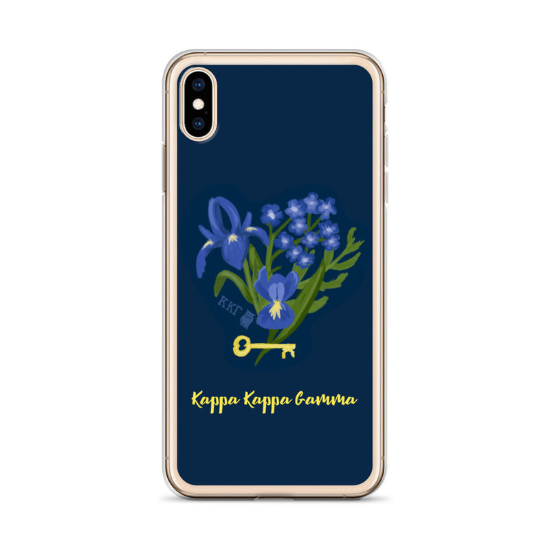 Kappa Kappa Gamma Fleur de Lis and Key iPhone Case, Dark Blue on iPhone XS Max