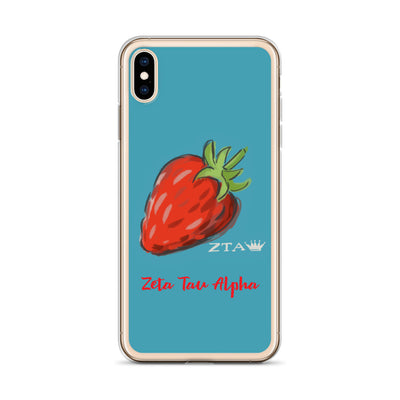 Zeta Tau Alpha Strawberry iPhone Case, Turquoise shown on iPhone XS Max