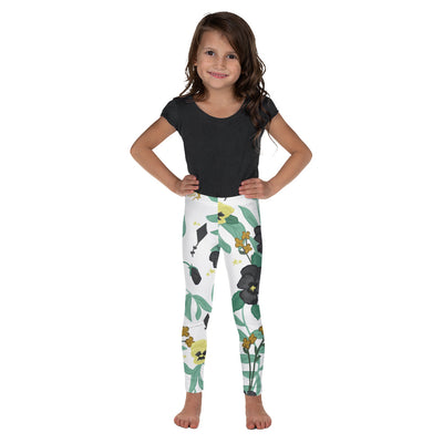Kappa Alpha Theta Pansy Floral Print Kid's Leggings in white shown on model