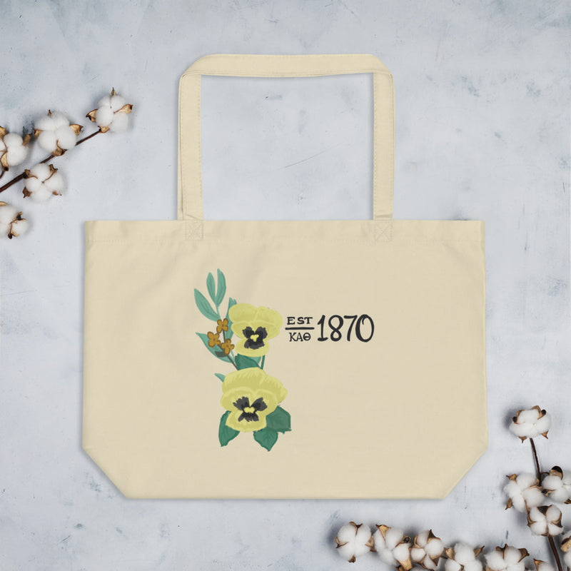 Kappa Alpha Theta Large Organic Tote Bag shown flat with cotton blossoms