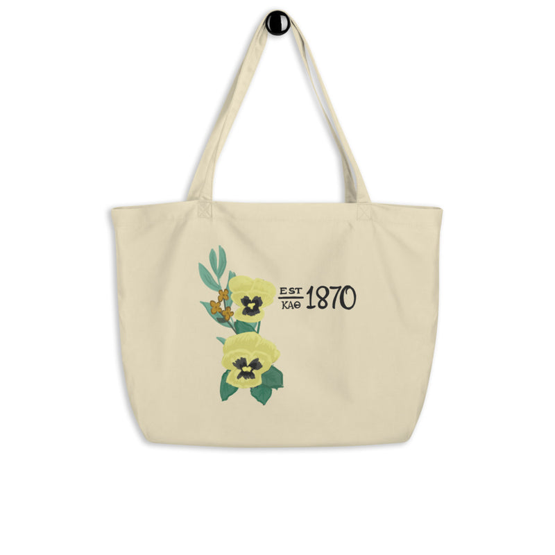 Kappa Alpha Theta Large Organic Tote Bag in natural oyster shown on a hook