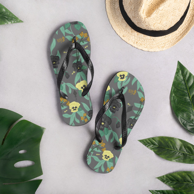 Kappa Alpha Theta Floral Print Flip-Flops in lifestyle setting