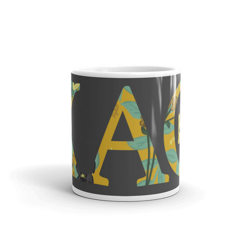 Kappa Alpha Theta Greek Letters Mug showing design wrapping around 11 oz mug