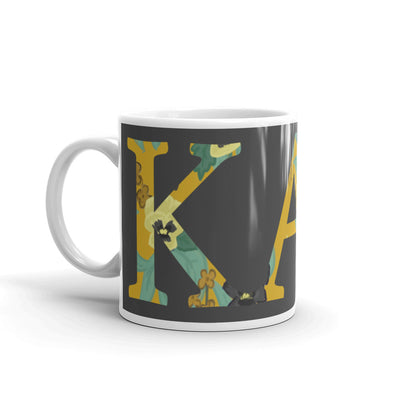 Kappa Alpha Theta Greek Letters Mug showing floral print filled letters
