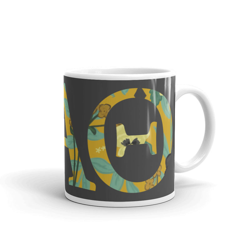 Kappa Alpha Theta Greek Letters Mug in 11 oz size showing Theta colors and symbols