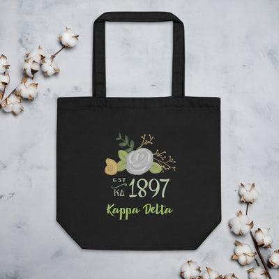Kappa Delta 1897 Eco Tote Bag shown flat with cotton blossoms