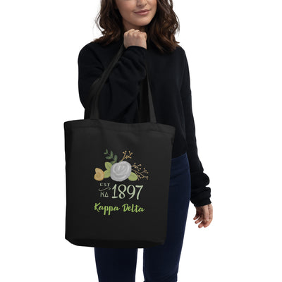 Kappa Delta 1897 Tote Bag in black shown on model's arm