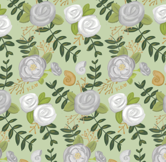 Kappa Delta Floral Print in light green showing hand-drawn details