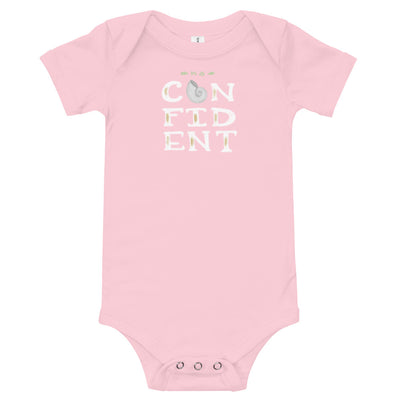 Kappa Delta KD Confident Baby Onesie in pink shown flat with hand-drawn design