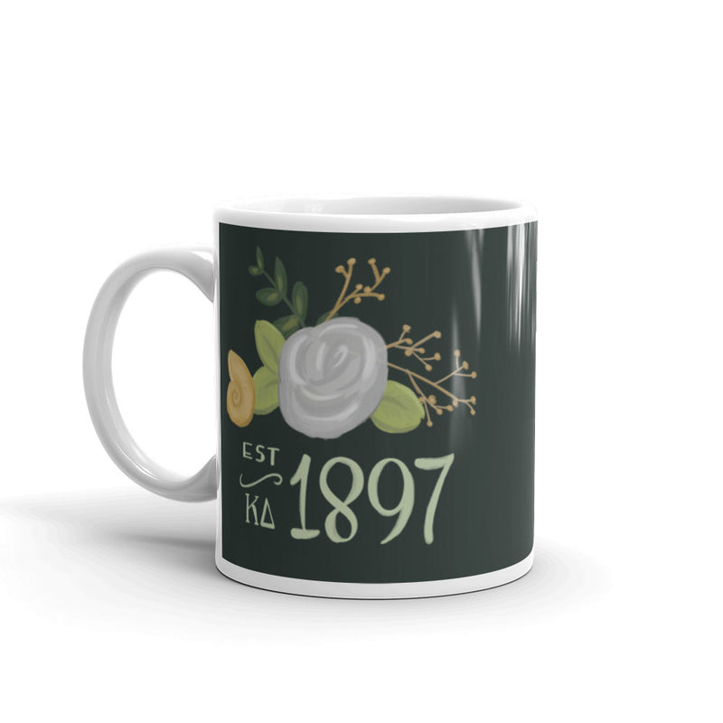 Kappa Delta 1897 Dark Green Mug showing hand drawn 1897 design