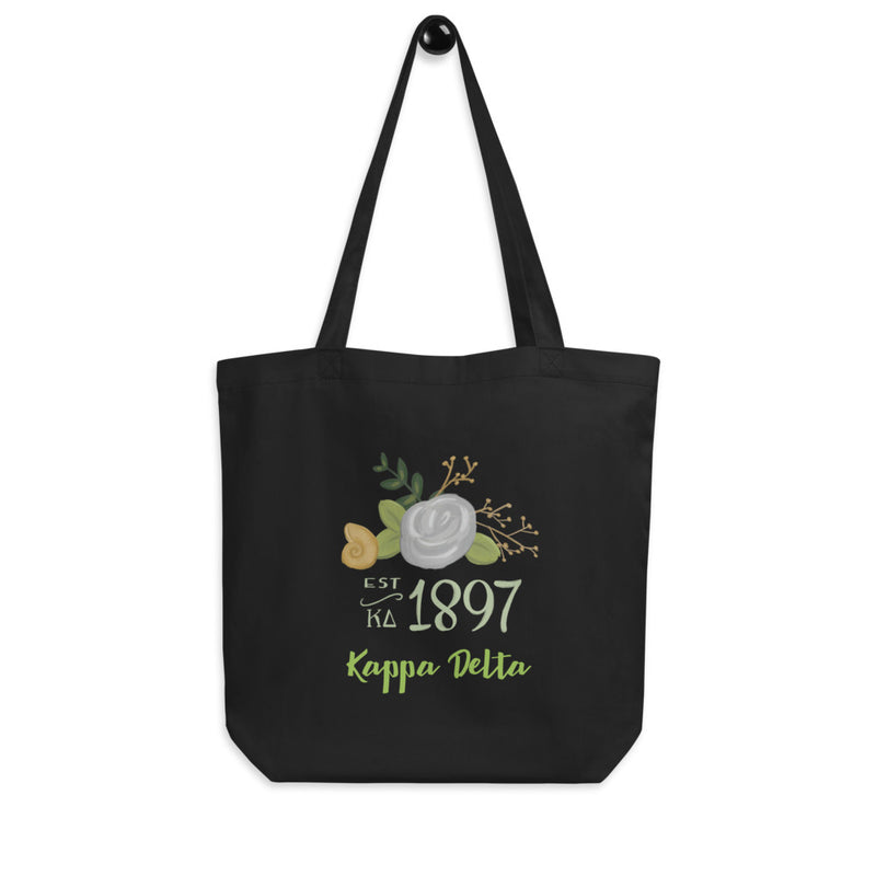 Kappa Delta 1897 Eco Tote Bag shown on hook in black