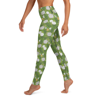 Kappa Delta Rose Floral Print Yoga Leggings, Green showing side of leggings