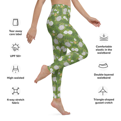 Kappa Delta Rose Floral Print Yoga Leggings, Green showing product details