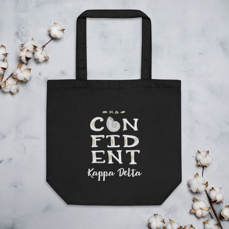 Kappa Delta KD Confident Tote Bag shown flat with cotton blossoms