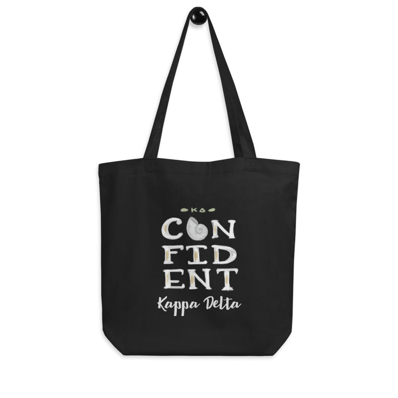 Kappa Delta KD Confident Tote Bag in black shown on a hook