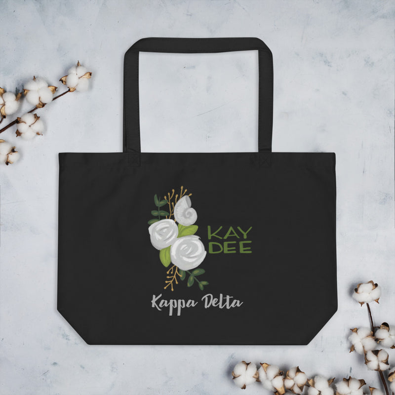 Kappa Delta Kay Dee Large Organic Tote Bag in black shown flat