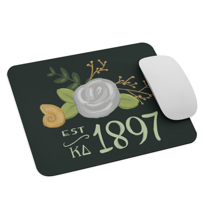 Kappa Delta 1897 Mouse Pad shown with mouse and dark green background