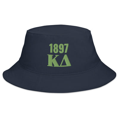 Kappa Delta 1897 Founding Date Bucket Hat in Navy blue with green embroidery
