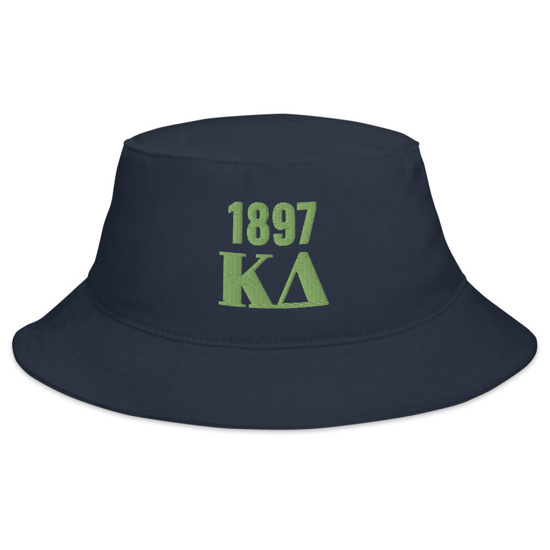 Kappa Delta 1897 Founding Date Bucket Hat in Navy blue with green embroidery