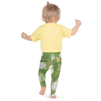 Kappa Delta rose floral print kid's leggings in green shown on toddler