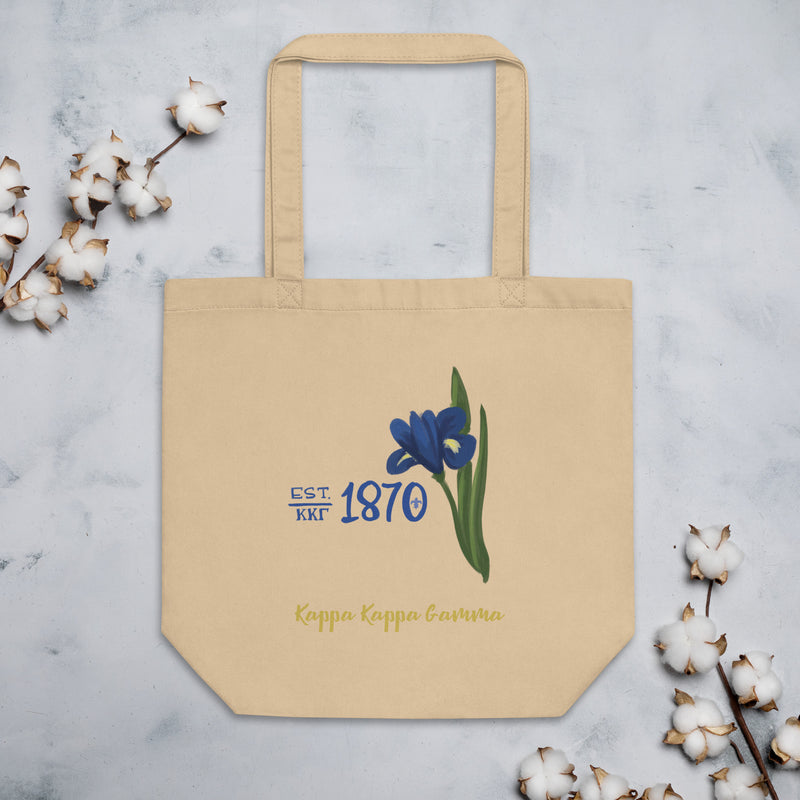 Kappa Kappa Gamma 1870 Founding Date Eco Tote Bag in natural shown with cotton blossoms
