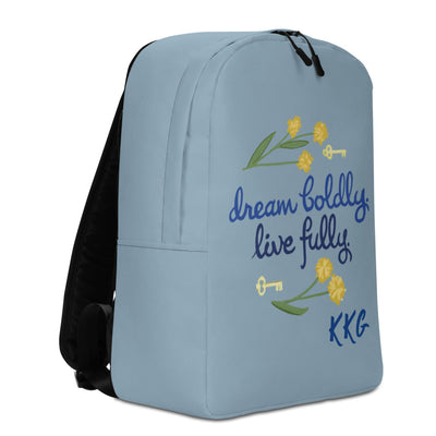 Right side view of Kappa Kappa Gamma "Dream Boldly. Live Fully" motto backpack. 