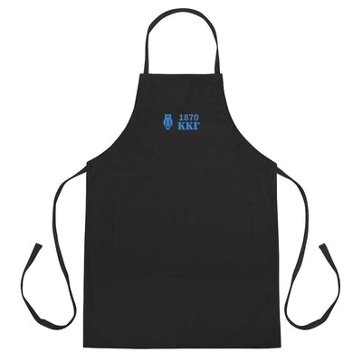 Kappa Kappa Gamma 1870 Embroidered Apron in black shown full length laying flat