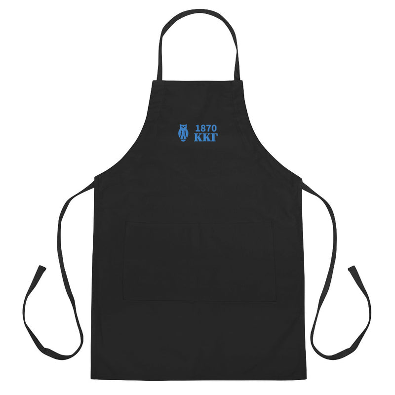 Kappa Kappa Gamma 1870 Embroidered Apron in black shown full length laying flat