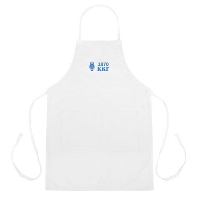 Kappa Kappa Gamma 1870 Embroidered Apron in white shown full length laying flat