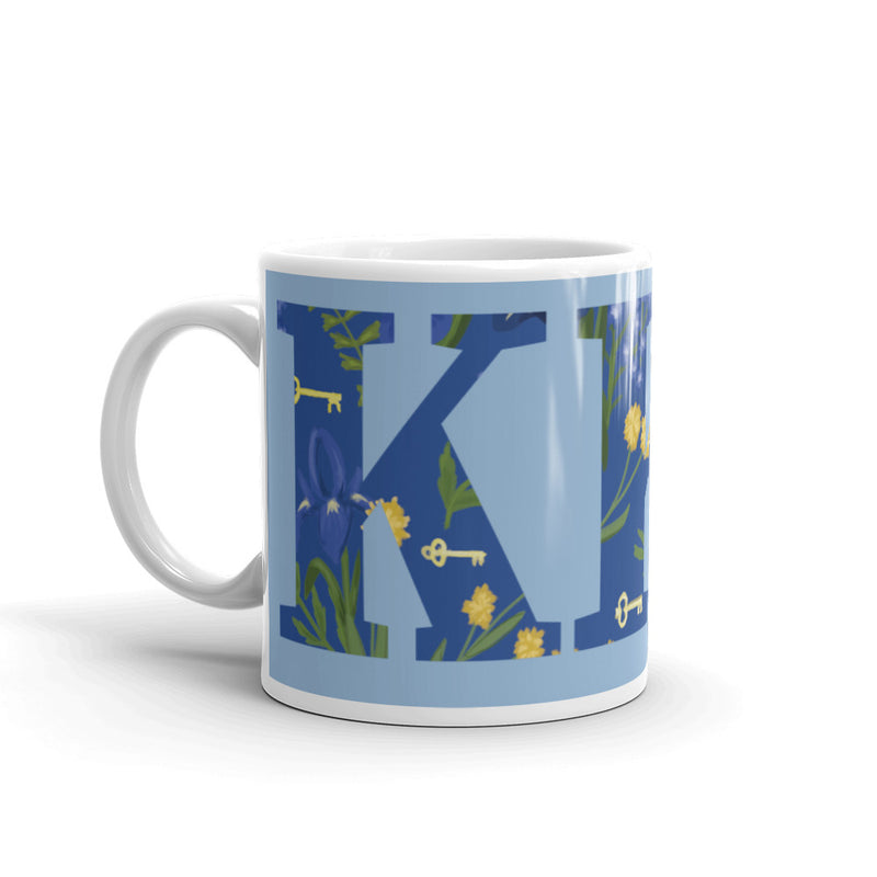 Kappa Kappa Gamma Filled Letters Mug in 11 oz size showing handle on left