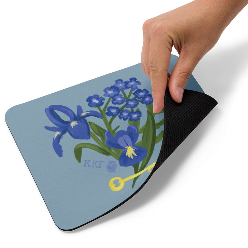 Kappa Kappa Gamma Fleur de Key Mouse pad showing product details such as rubber backing