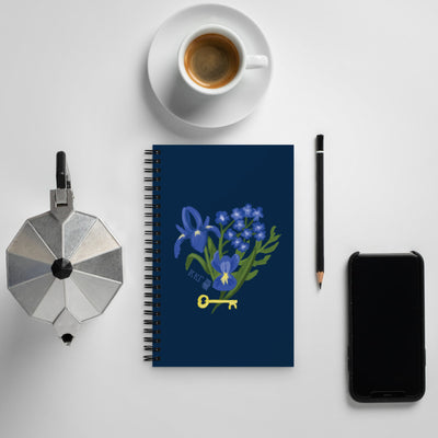 Kappa Kappa Gamma Fleur de Key Spiral Notebook in Navy blue shown in lifestyle setting