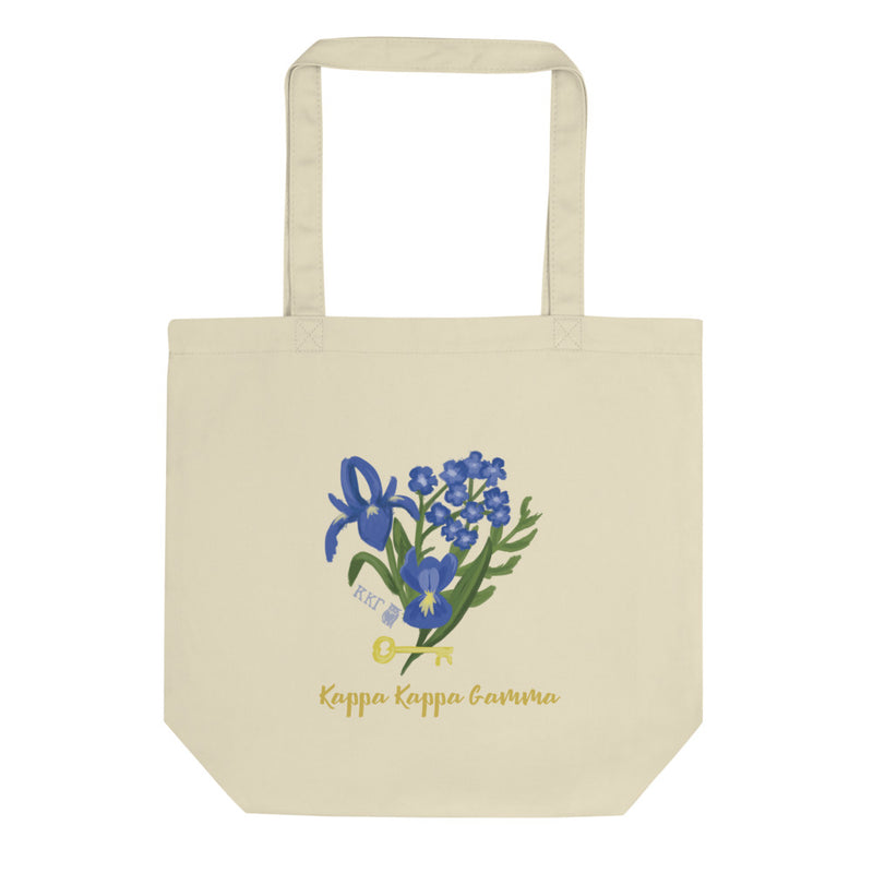 Kappa Kappa Gamma Fleur de Key Tote Bag showing hand drawn Kappa design on front
