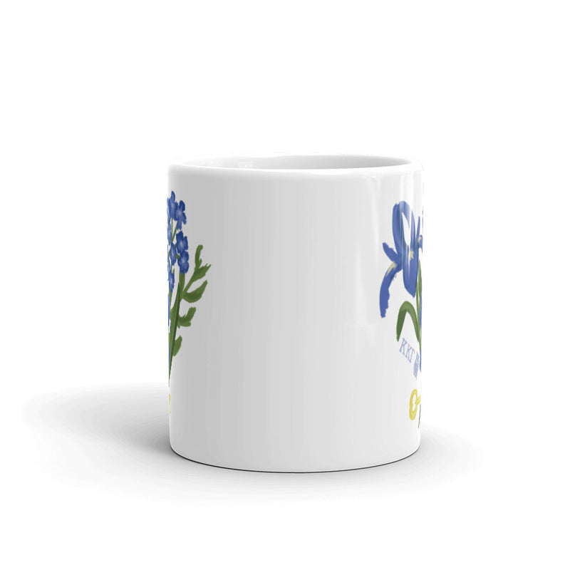 Kappa Kappa Gamma Fleur de Key Mug in white showing print on both sides of 11 oz mug