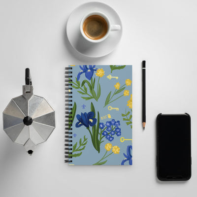 Kappa Kappa Gamma Fleur de Lis floral print spiral Notebook shown in lifestyle setting